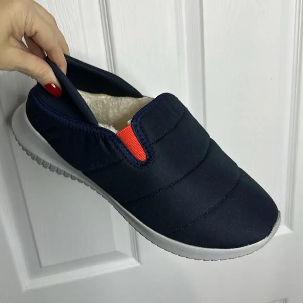 Lands End Men’s 12 outside lined hard sole puffer slippers shoes Navy Blue